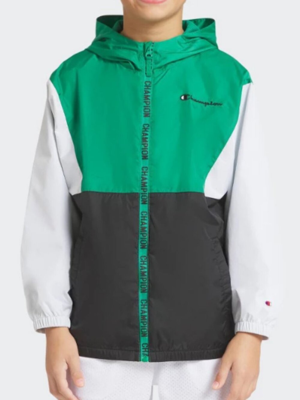 NEW Champion Boys' Colorblock Windbreaker Green/White/Black Small (8) Jacket